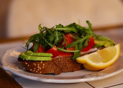 a sandwich with salmon and avocado for lunch
